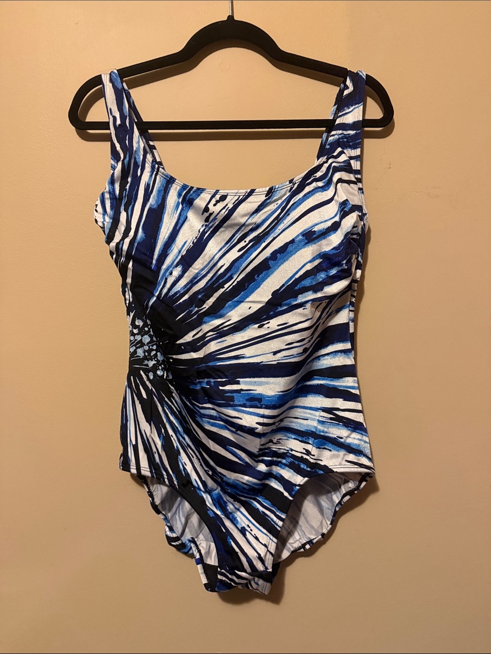 Navy and White Abstract One-Piece swimsuit
